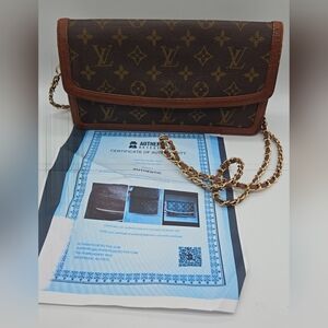 Louis Vuitton Dark Brown Monogram Pochette DAMECrossbody with Gold Chain